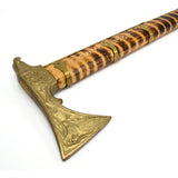 Vintage POLISH HIKING CANE Walking Stick BRASS AXE-EAGLE HEAD Tiger-Striped Wood