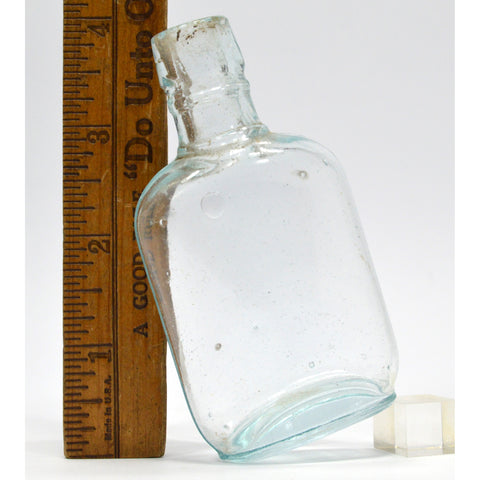 Antique GLASS LIQUOR BOTTLE Mini 3.75" MINIATURE POCKET FLASK Whiskey Hip Nipper