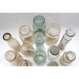 Antique BOTTLE LOT OF 16 CANNING JARS + 1 GLASS LID! Milk PICKLE & MORE BOTTLES!