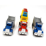 Vintage TYCO "MOTOR CITY US 1" SLOT CAR SET w/ 2 Dump Trucks + CAR CARRIER SEMI!