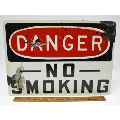 Vintage PORCELAIN -over- STEEL "DANGER -NO- SMOKING" SIGN 10x14 Caution WARNING