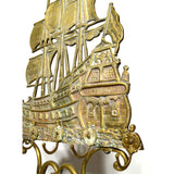 Antique NAUTICAL BRASS FIREPLACE RACK w/ 2 Tools "DON FERNANDO" SHIP Hearthware