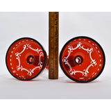 Vintage RUBY RED CRYSTAL CANDLESTICKS 8.75" Cut-to-Clear STAG & CASTLE Lot of 2