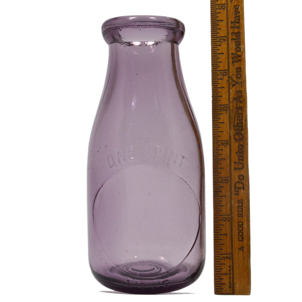 Vintage DAIRY / MILK BOTTLE Blank Slug Plate "ONE PINT" Medium AMETHYST GLASS