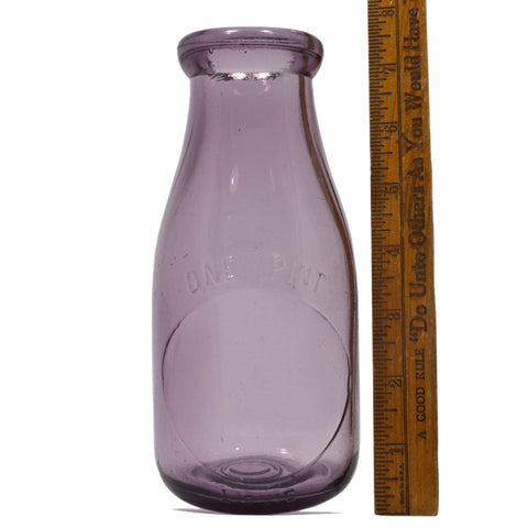Vintage DAIRY / MILK BOTTLE Blank Slug Plate "ONE PINT" Medium AMETHYST GLASS