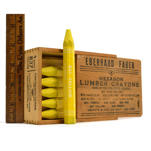 Vintage EBERHARD FABER "HEXAGON LUMBER CRAYONS" in ORIGINAL WOOD BOX #837 Yellow