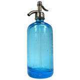Vintage SPARKLING BEVERAGES SELTZER BOTTLE Turquoise Blue w/ CAP & GLASS SYPHON!