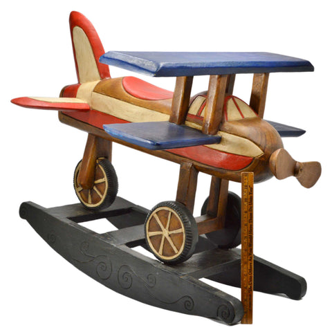 Vintage WOOD ROCKING PLANE TOY Kid-Size AIRPLANE ROCKER Handmade, Japan c1980-90
