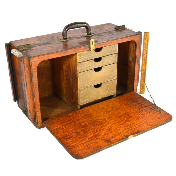 Vintage HOMEMADE WOOD MACHINIST CHEST Unusual & Weird CUSTOM TOOL BOX 4-Drawers!