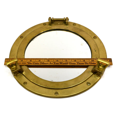 Vintage BRASS PORTHOLE MIRROR Maritime NAUTICAL Ship Captain WALL DECOR Patina!!