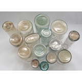 Antique BOTTLE LOT OF 16 CANNING JARS + 1 GLASS LID! Milk PICKLE & MORE BOTTLES!