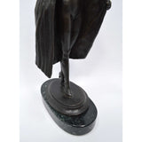 Signed! BRONZE STATUE on Marble Base NUDE WOMAN w/ OVERCOAT by BRUNO ZACH c.1920