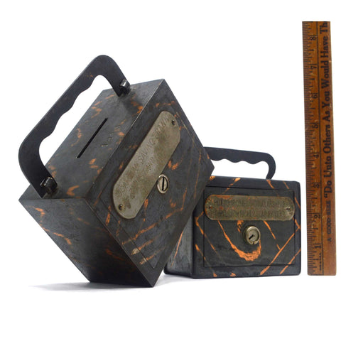 Lot of 2 VINTAGE STEEL STILL BANKS 1-Marked C.O BURNS CO 1869 & GUARDIAN SAVINGS