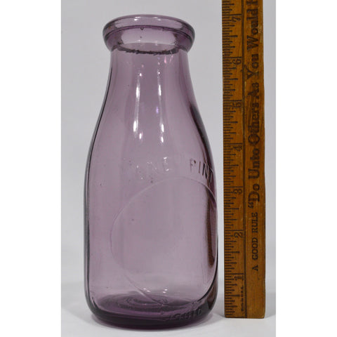 Vintage DAIRY / MILK BOTTLE Blank Slug Plate "ONE PINT" Medium AMETHYST GLASS