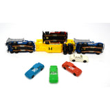 Vintage TYCO "MOTOR CITY US 1" SLOT CAR SET w/ 2 Dump Trucks + CAR CARRIER SEMI!