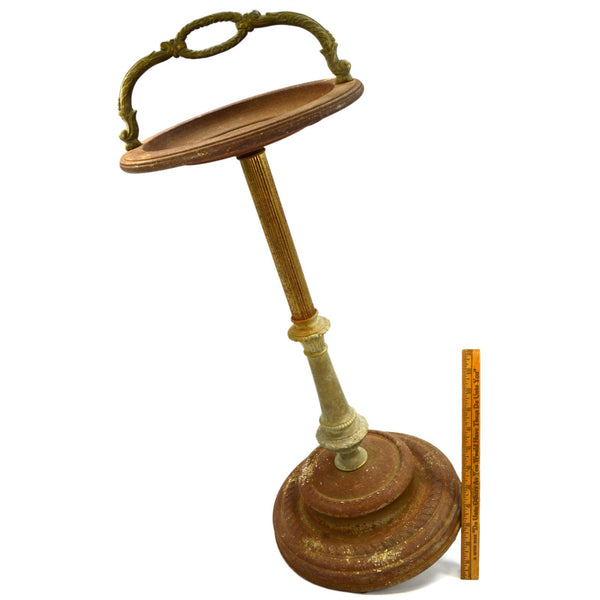 Vintage PEDESTAL ASHTRAY Mid-Century SMOKING STAND Brass & Steel WICKED PATINA!!