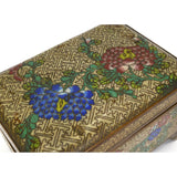 Antique CLOISONNE FOOTED HINGED BOX Chinese/Japanese? BRASS/BRONZE 3x5x3 Floral