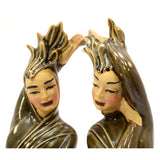 Vintage CERAMIC ARTS STUDIO "FIRE" FIGURINES 11.5" Man & Woman HIS & HER Brown