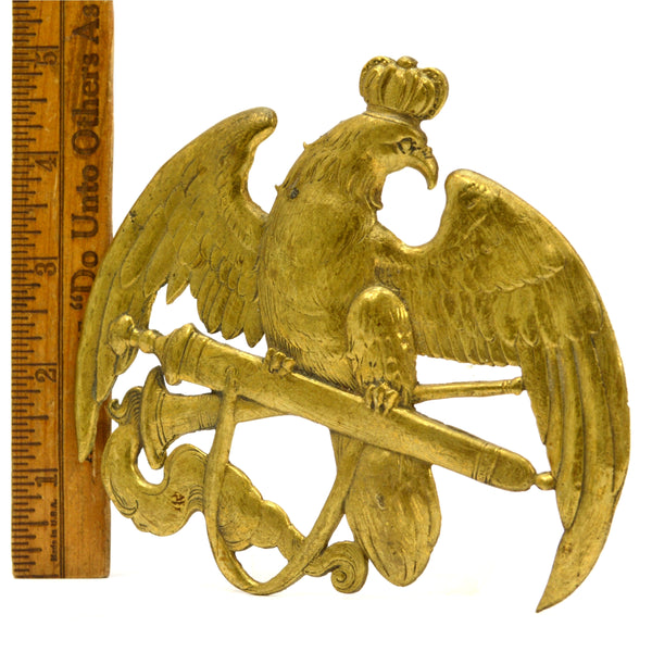 VTG/Antique BRASS EAGLE EMBLEM 5.5" Small Sign INSIGNIA LOGO PLAQUE Crown ITALY