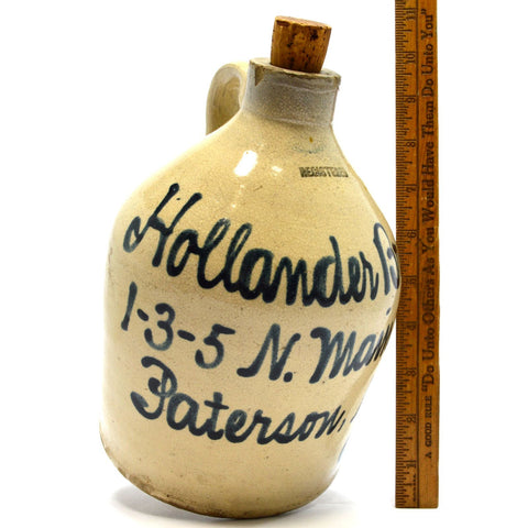 Antique STONEWARE WHISKEY JUG 9" Cobalt Script HOLLANDER BROS PATERSON, NJ Rare!