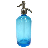 Vintage SPARKLING BEVERAGES SELTZER BOTTLE Turquoise Blue w/ CAP & GLASS SYPHON!