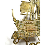 Antique NAUTICAL BRASS FIREPLACE RACK w/ 2 Tools "DON FERNANDO" SHIP Hearthware