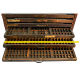 Antique HOMEMADE PRINTERS CABINET w/ 16 HAMILTON DRAWERS Inverted Ads SO UNIQUE!