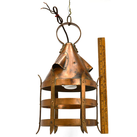 Vintage 'ARTS & CRAFTS' COPPER LIGHT FIXTURE Hanging/Hung PRIMITIVE/ANTIQUE LOOK