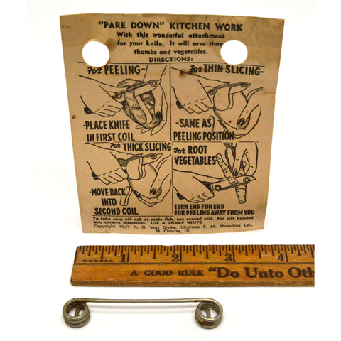Vintage "PARE DOWN" Knife-Peeling Tool" on ORIGINAL CARD c.1937 F.M Mosedale Co.