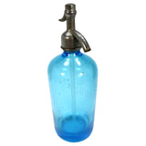 Vintage SPARKLING BEVERAGES SELTZER BOTTLE Turquoise Blue w/ CAP & GLASS SYPHON!