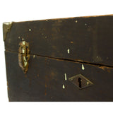 Antique WOODEN BOX Small Trunk TRINKET CHEST Brass Corners & Latches WOW PATINA!
