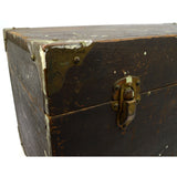 Antique WOODEN BOX Small Trunk TRINKET CHEST Brass Corners & Latches WOW PATINA!