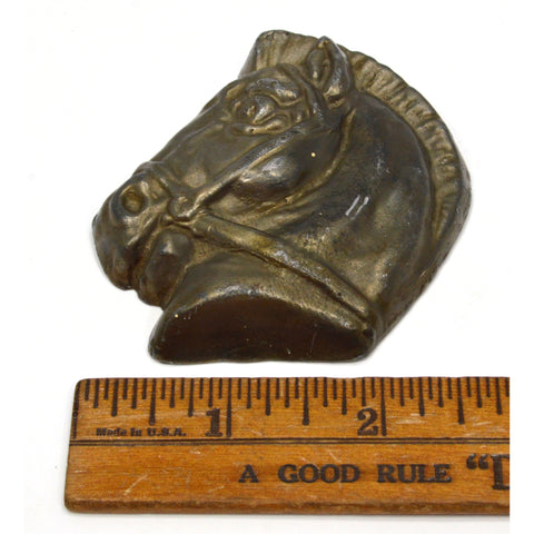 VTG/Antique BRASS-BRONZE HORSE-HEAD PAPERWEIGHT 3", 12.8 oz. Charm TRINKET Decor