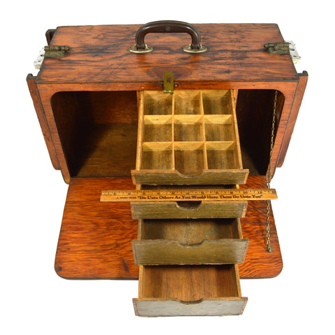 Vintage HOMEMADE WOOD MACHINIST CHEST Unusual & Weird CUSTOM TOOL BOX 4-Drawers!