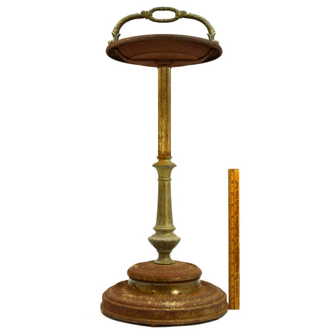 Vintage PEDESTAL ASHTRAY Mid-Century SMOKING STAND Brass & Steel WICKED PATINA!!