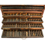 Antique HOMEMADE PRINTERS CABINET w/ 16 HAMILTON DRAWERS Inverted Ads SO UNIQUE!
