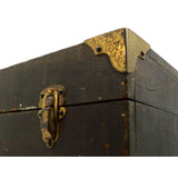 Antique WOODEN BOX Small Trunk TRINKET CHEST Brass Corners & Latches WOW PATINA!