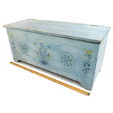 VTG/Antique HAND-PAINTED BLANKET CHEST Folk Art Box BABY BLUE TRUNK Floral Motif
