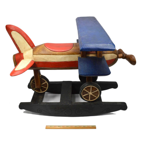 Vintage WOOD ROCKING PLANE TOY Kid-Size AIRPLANE ROCKER Handmade, Japan c1980-90