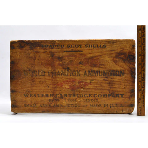 Vintage WESTERN CARTRIDGE CO. "WORLD CHAMPION AMMUNITION" Wood Crate AMMO BOX