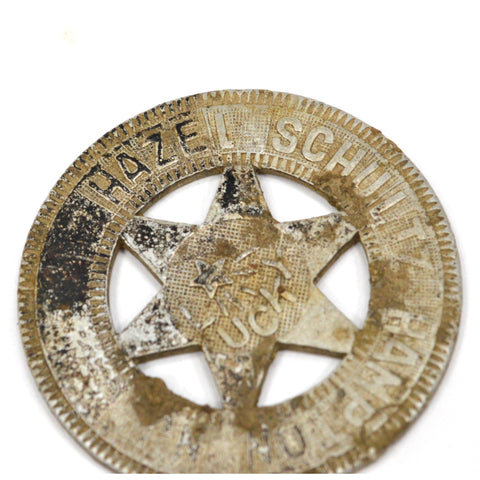 Vintage GOOD LUCK CHARM BADGE "LUCKY" by "HAZEL SCHULTZ...HAMPTON, NJ" c.1923