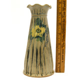 Antique WELLER "LOUELLA" BUD VASE 6.75" w/ Ruffle Lip MATTE GLAZED Yellow Flower