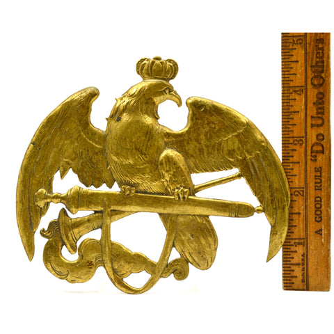 VTG/Antique BRASS EAGLE EMBLEM 5.5" Small Sign INSIGNIA LOGO PLAQUE Crown ITALY