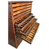 Antique HOMEMADE PRINTERS CABINET w/ 16 HAMILTON DRAWERS Inverted Ads SO UNIQUE!