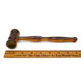 Antique 2-TONE TURNED HARDWOOD GAVEL Mahogany & Oak? BRASS FACE-PLATES Gorgeous!