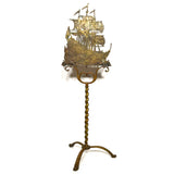 Antique NAUTICAL BRASS FIREPLACE RACK w/ 2 Tools "DON FERNANDO" SHIP Hearthware