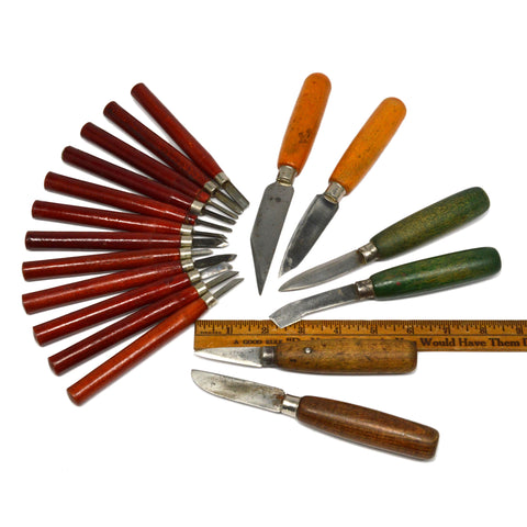 Vintage CARVING KNIFE LOT OF 18 w/ Wood Handles JAPAN & OTHER SCULPTING KNIVES!