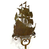 Antique NAUTICAL BRASS FIREPLACE RACK w/ 2 Tools "DON FERNANDO" SHIP Hearthware