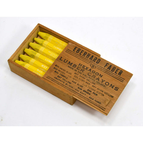 Vintage EBERHARD FABER "HEXAGON LUMBER CRAYONS" in ORIGINAL WOOD BOX #837 Yellow