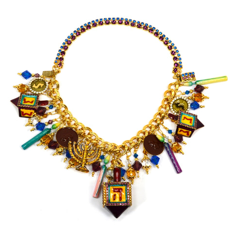 Rare! LUNCH AT THE RITZ "DREIDEL DREIDEL" CHARM BRACELET Chanukah JEWISH Menorah